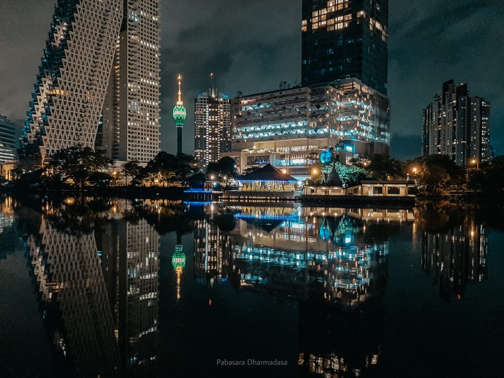 Colombo Cityscape Night Reflection Beira Lake Sri Lanka